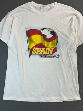 Spain World Soccer 2010 Tee Men's Large White Football Tshirt